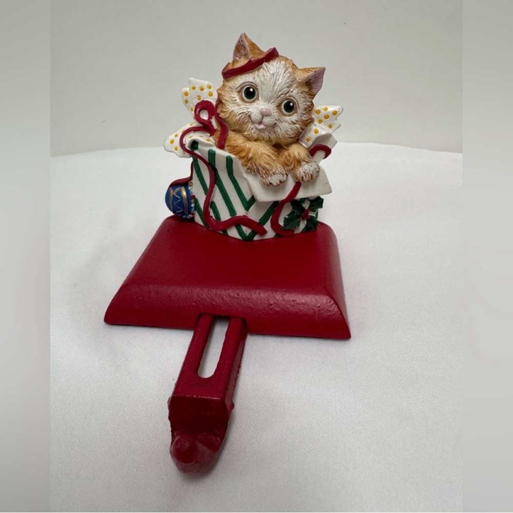 Vintage Festive Red Cat Stocking Holder